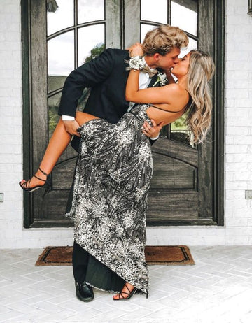 black sequin beaded long prom dress Formal Dress Prom Dress HZ1023